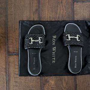 Black Slippers with Metallic Embellishment